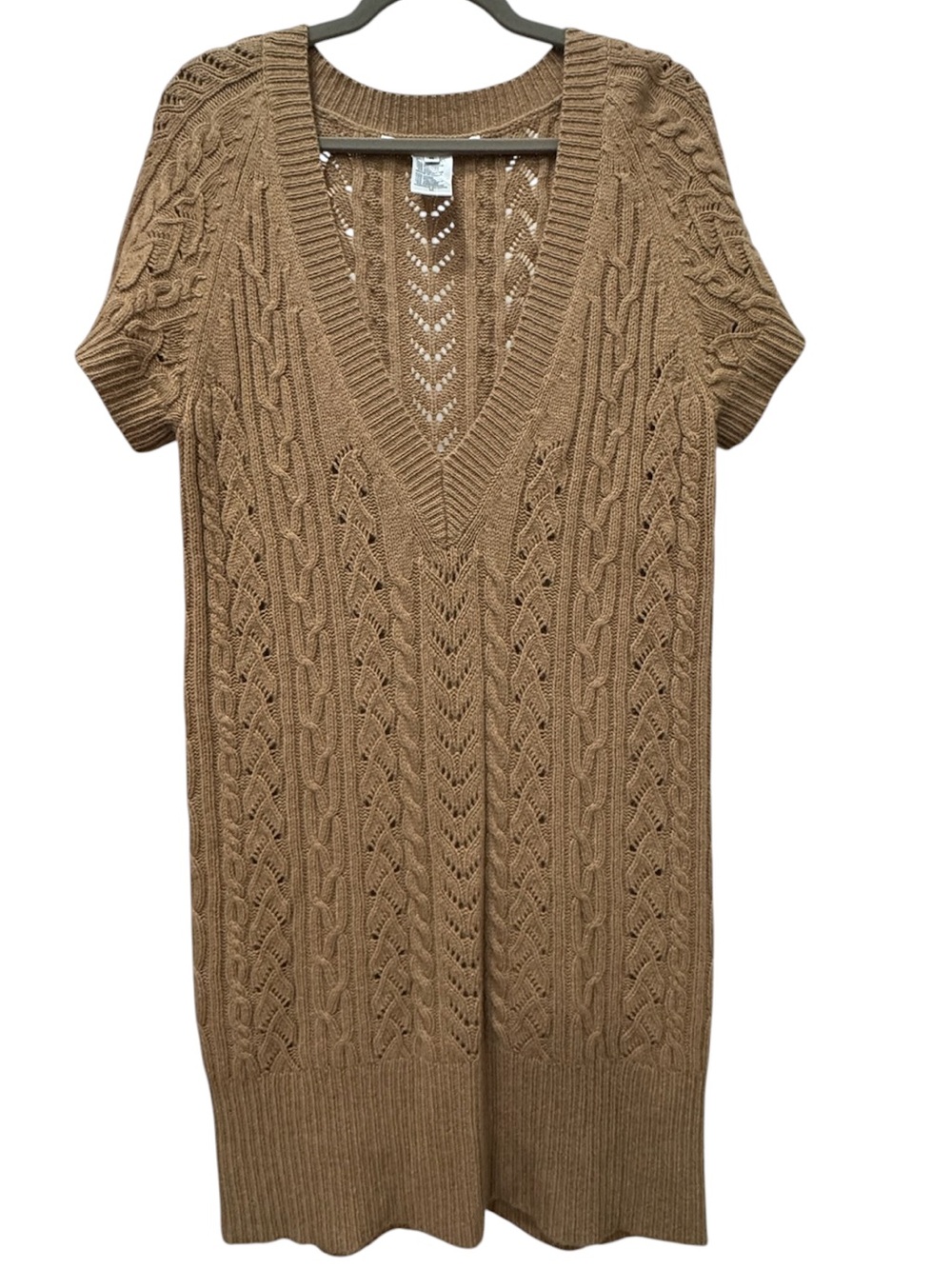 Diane von Furstenberg Camel Cable Knit Lambswool Cashmere Sweater Dress Sz M
